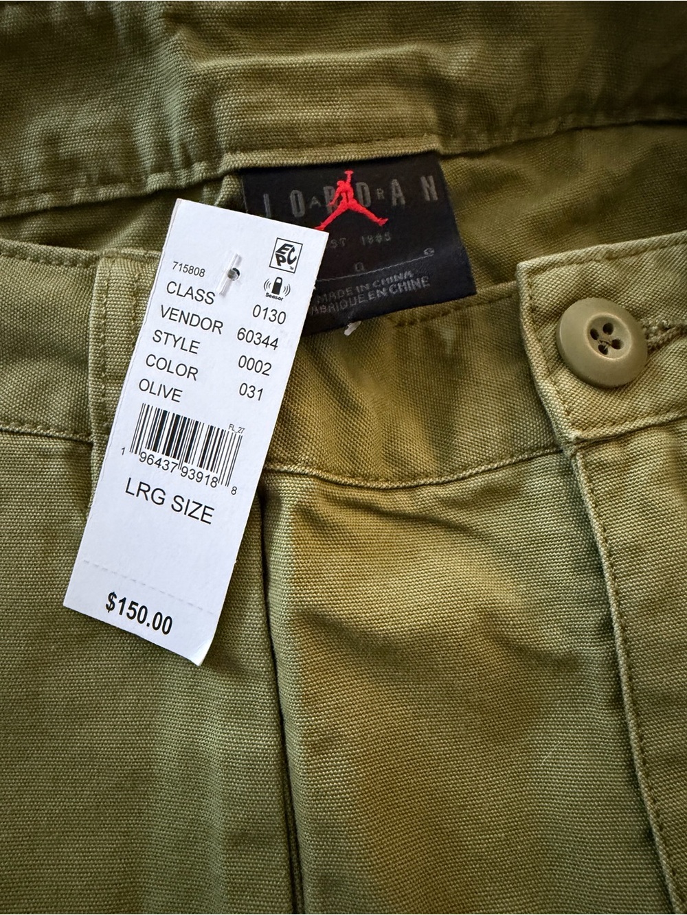 Jordan Olive Utility Pants with Jumpman Detail (JORDAN x UNION) Large 34/34